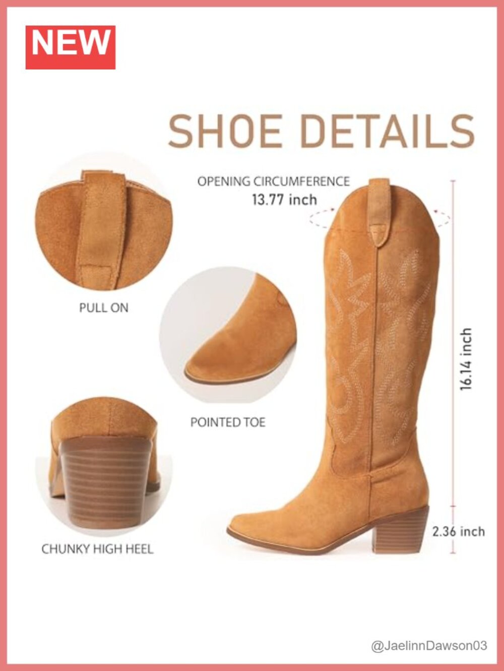 Women's Suede Cowgirl Boots with Block Heel Pull On - Picture 3 of 6